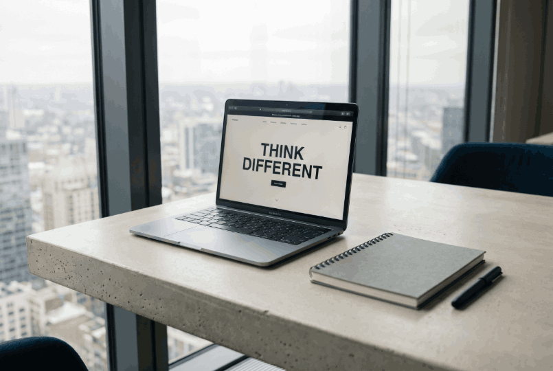 Laptop cu o pagină de prezentare minimalistă